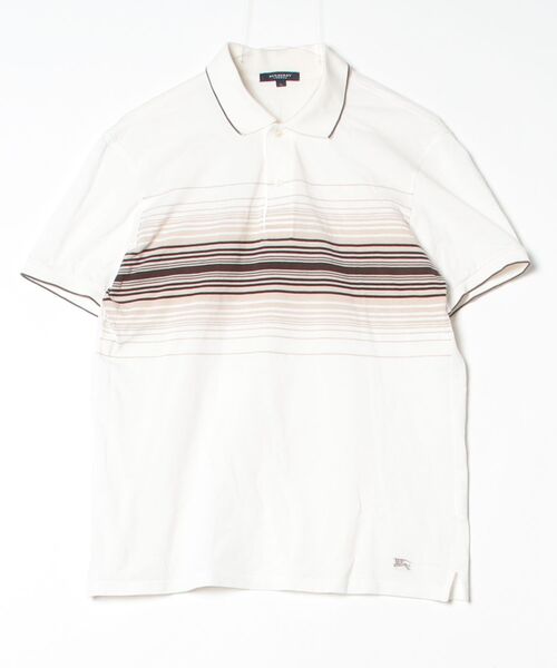 Burberry ボーダー　ポロシャツ　L BURBERRY（バーバリー） ボーダー柄半袖ポロシャツ L ホワイト メンズ