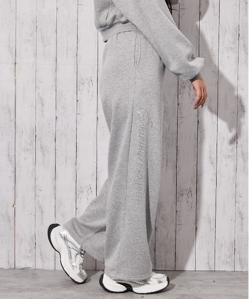 ワイドパンツ スウェットパンツ ジャージ 「ロゴストーン×裏起毛
