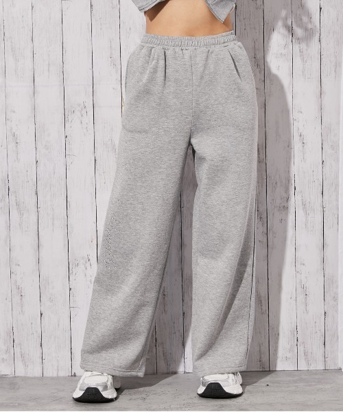 ワイドパンツ スウェットパンツ ジャージ 「ロゴストーン×裏起毛