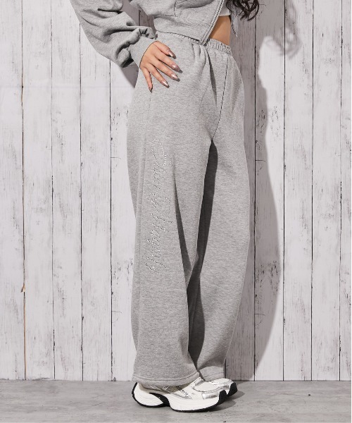 ワイドパンツ スウェットパンツ ジャージ 「ロゴストーン×裏起毛