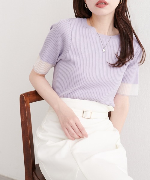 natural couture ニット セーター 袖口シアー強撚リブニット