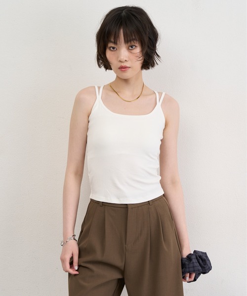 NUJOH タンクトップ ノースリーブ Double Strap Back Cut Camisole