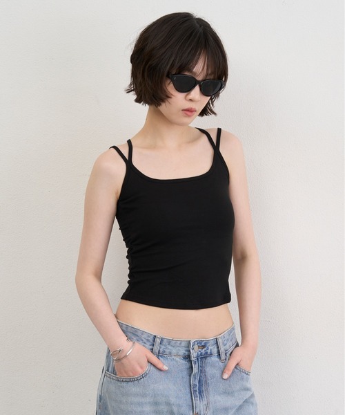 NUJOH タンクトップ ノースリーブ Double Strap Back Cut Camisole