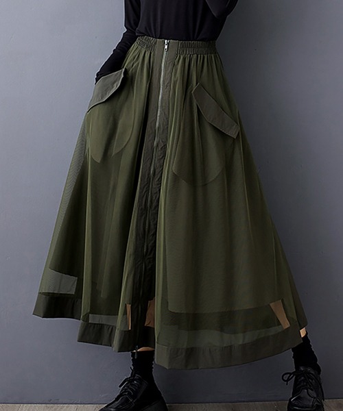 スカート シアー切り替え×フロントジップスカート : ZOZOTOWN Yahoo!店