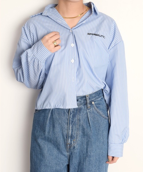ブラウス シャツ ストライプショートシャツ レディース : ZOZOTOWN