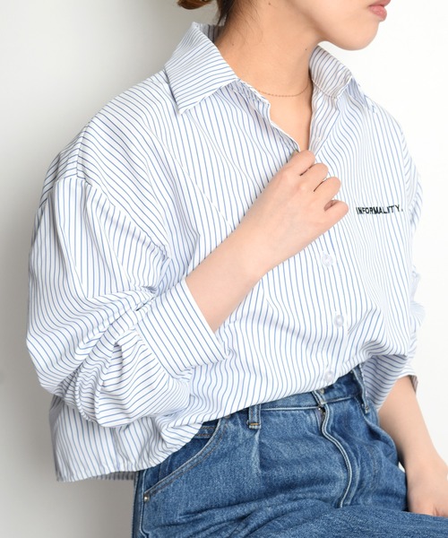 ブラウス シャツ ストライプショートシャツ レディース : ZOZOTOWN