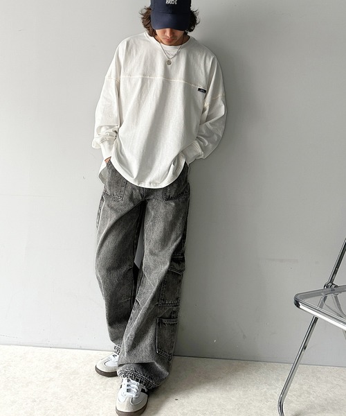 tシャツ 「JaVaジャバコラボ」“あえて”のゆるさで可愛さマシマシ。今日のわたしは余裕顔。コットン100%長袖フットボールオーバーサイズプルオーバー | Java | 10