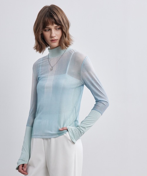 tシャツ 「ELOOPS」ドッキングスリーブニュアンス柄シアープルオーバー レディース メンズ