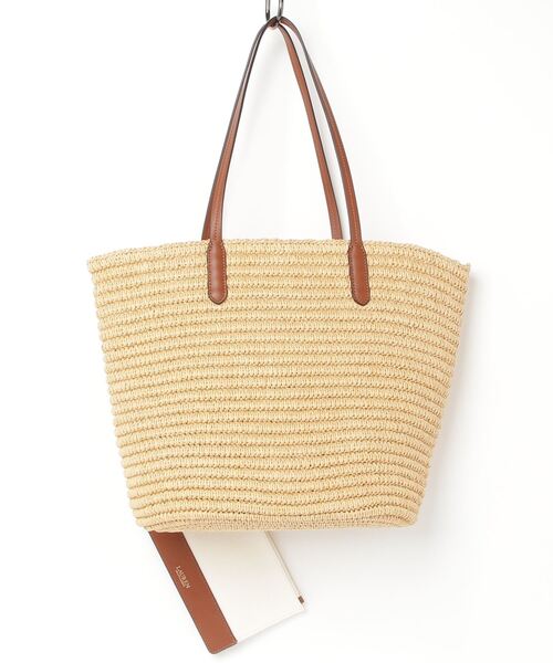 LAUREN RALPH トートバッグ レザートリム ストロー ラージ Brie トート 