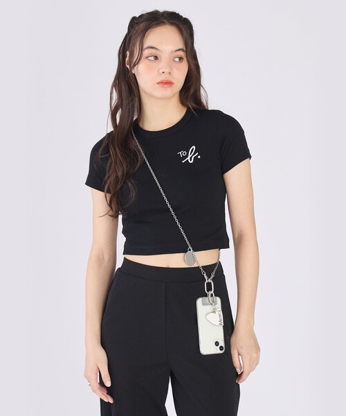 agnes b. ロゴ半袖Tシャツ ブラック To b. by agnes tシャツ 半袖 b.”ロゴ コットン クロップド Tシャツ