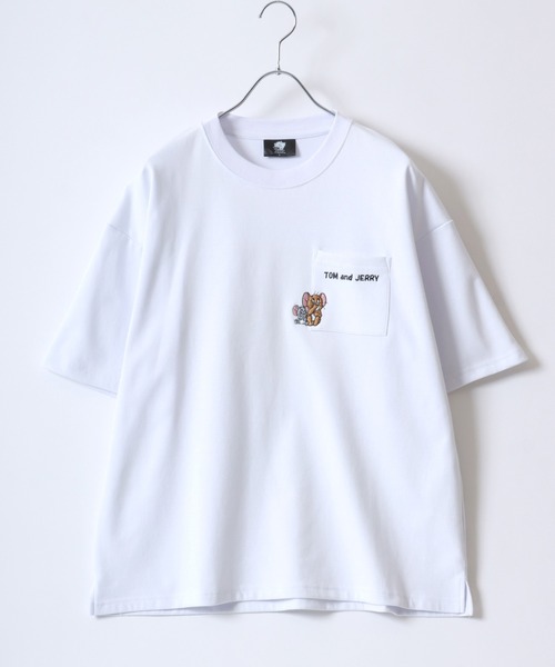 tシャツ Tシャツ レディース 2024SS Tom＆Jerry/トムとジェリー キャラクターワンポイント刺繍 COOL MAX オーバーサイズ ポケ｜zozo｜06