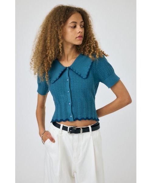 【MOUSSY】KNIT LACEWORK COLLAR カーディガン MOUSSY カーディガン KNIT LACEWORK COLLAR レディース