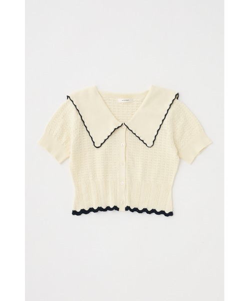 MOUSSY カーディガン KNIT LACEWORK COLLAR レディース