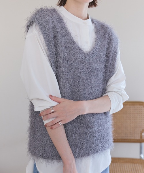 ✨新品❣️✨ ★Ｖネック ニットベスト／税込¥13750 meilmada ベスト ジレ 「新色追加」Vネックフェザーニットベスト