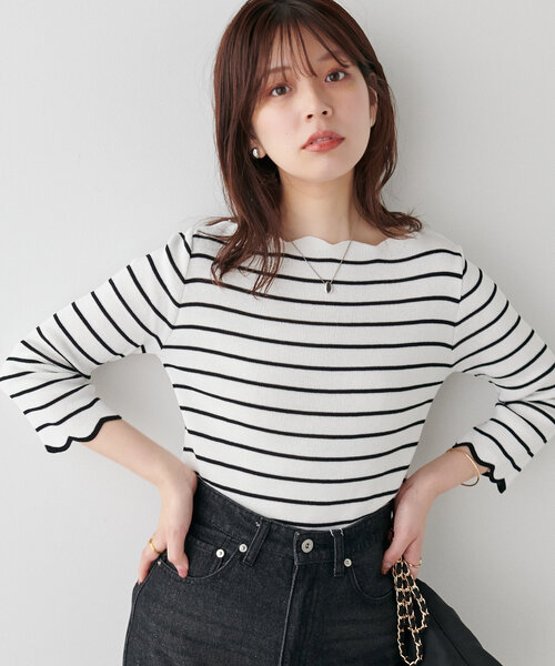 ニット 「WEB限定」袖口配色スカラップ強撚ニット(7分袖) レディース | natural couture | 09