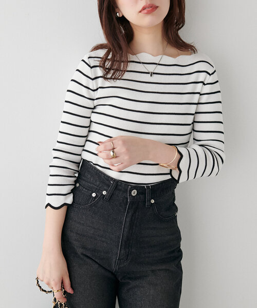 ニット 「WEB限定」袖口配色スカラップ強撚ニット(7分袖) レディース | natural couture | 10