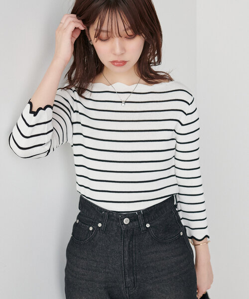 ニット 「WEB限定」袖口配色スカラップ強撚ニット(7分袖) レディース | natural couture | 11