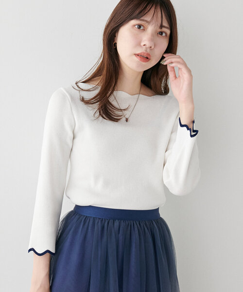ニット 「WEB限定」袖口配色スカラップ強撚ニット(7分袖) レディース | natural couture | 14