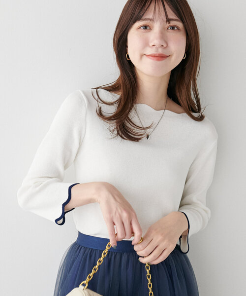 ニット 「WEB限定」袖口配色スカラップ強撚ニット(7分袖) レディース | natural couture | 15
