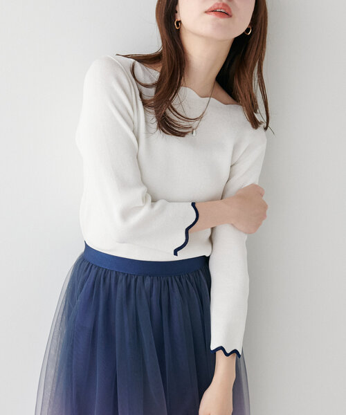 ニット 「WEB限定」袖口配色スカラップ強撚ニット(7分袖) レディース | natural couture | 16