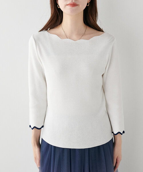ニット 「WEB限定」袖口配色スカラップ強撚ニット(7分袖) レディース | natural couture | 17