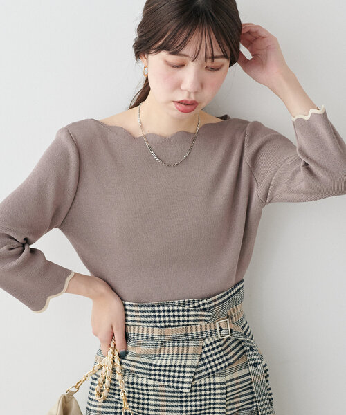 ニット 「WEB限定」袖口配色スカラップ強撚ニット(7分袖) レディース | natural couture | 02