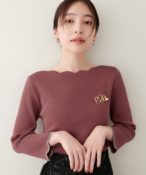 ニット 「WEB限定」袖口配色スカラップ強撚ニット(7分袖) レディース | natural couture | 06