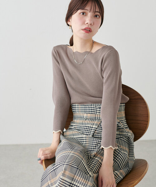 ニット 「WEB限定」袖口配色スカラップ強撚ニット(7分袖) レディース | natural couture | 04