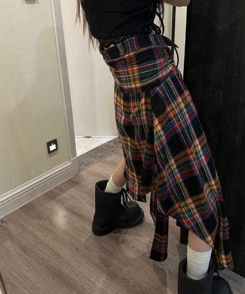 Sibra（シブラ） スカート 腰巻きシャツ風チェック柄スカート