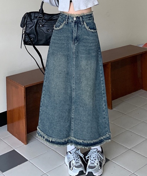 SALE【Alaia】ハイウエスト ボタンディテール デニムスカート フロントボタンデニムスカート｜小柄さんサイズ・レディース服