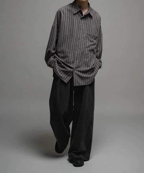 Casper John シャツ Peach satin stripe over shirts/ピーチ