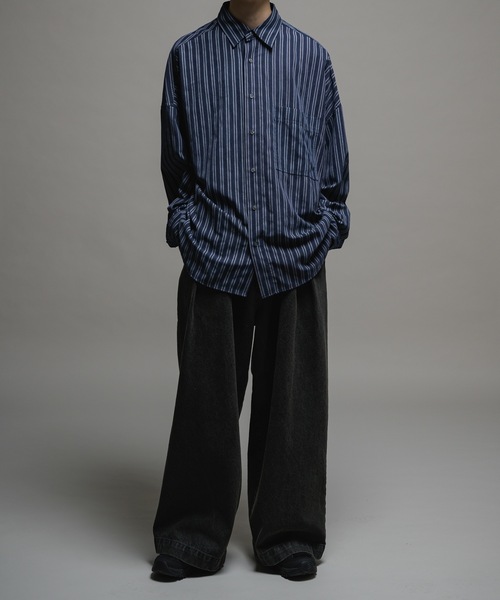 Casper John シャツ Peach satin stripe over shirts/ピーチ