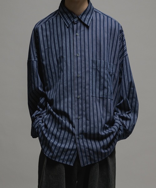 Casper John シャツ Peach satin stripe over shirts/ピーチ