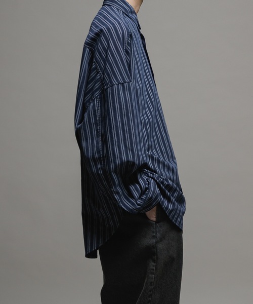 Casper John シャツ Peach satin stripe over shirts/ピーチ