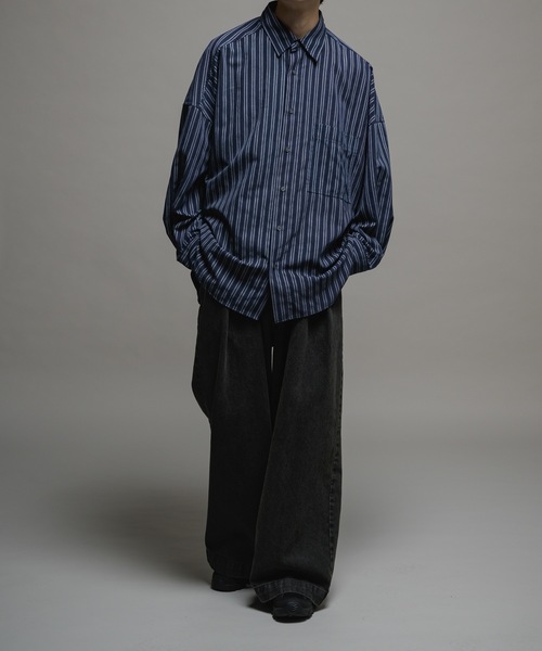 Casper John シャツ Peach satin stripe over shirts/ピーチ