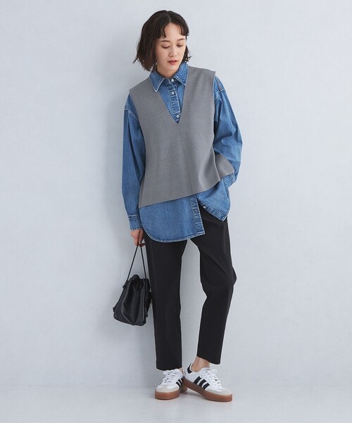 GREEN LABEL RELAXING ベスト Vネック レイヤード チェック green label relaxing ベスト ジレ DEEP ディープ Vネック
