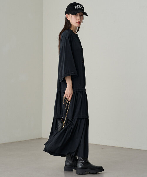 ワンピース サテンティアードワンピース レディース : 88306217  