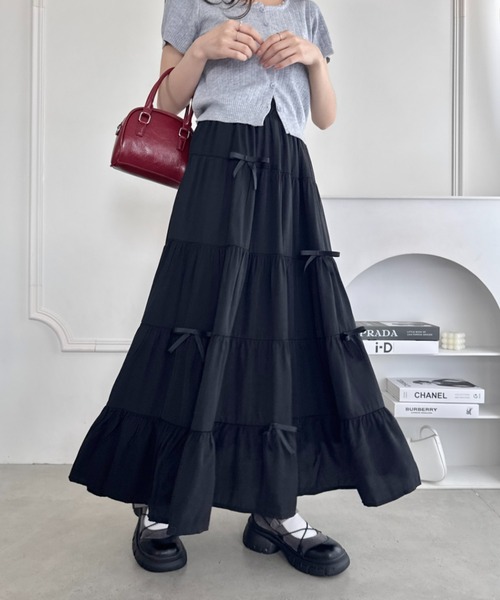 Loueme ロング スカート リボンティアードロングスカート : ZOZOTOWN