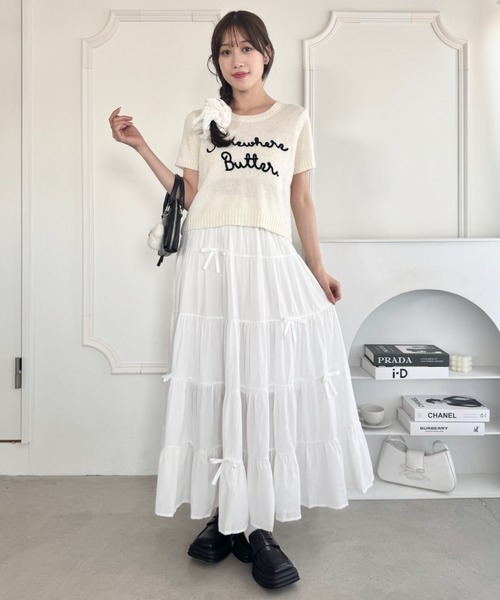 限定お値下げ★定価26,000円★エムズグレイシー新品ホワイトスカート後ろリボン Loueme スカート リボンティアードロングスカート : ZOZOTOWN Yahoo!店