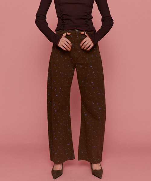 MAISON SPECIAL パンツ Small Floral Pattern Curve Silhouette Pants 
