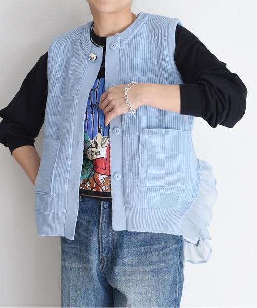 ベスト ジレ フリルヘムニットジレ レディース