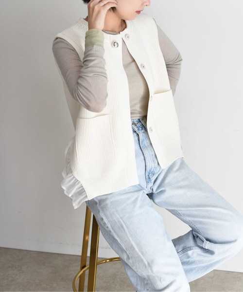 Eimee Law ベスト ジレ フリルヘムニットジレ レディース