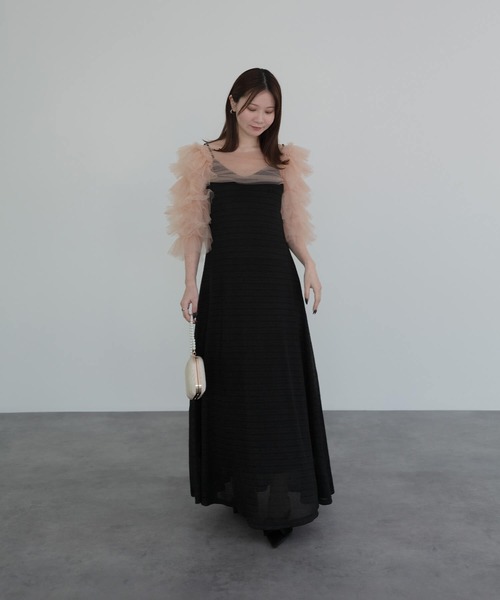 ティアードフリルチュールボレロワンピースドレス結婚式パーティー二次会成人式 Leja ドレス 「LEJA」ティアードフリルチュールボレロワンピース