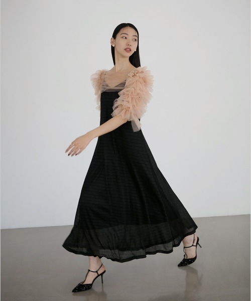 LEJA ティアードフリルチュールボレロワンピースドレス結婚式パーティー S Leja ドレス 「LEJA」ティアードフリルチュールボレロワンピース