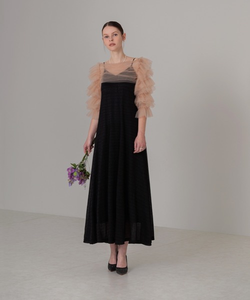 LEJA ティアードフリルチュールボレロワンピースドレス結婚式パーティー S Leja ドレス 「LEJA」ティアードフリルチュールボレロワンピース