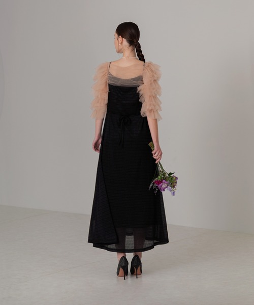 LEJA ティアードフリルチュールボレロワンピースドレス結婚式パーティー S Leja ドレス 「LEJA」ティアードフリルチュールボレロワンピース