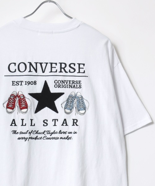 ★STONE ★コンパス ロゴ 刺繍 フードTシャツ CONVERSE/コンバース ロゴ刺繍/シューズバックプリント オーバー