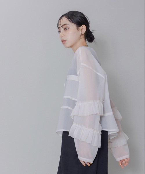 フリルスリーブクロップド シアーブラウス Eimee Law│Eimee Law