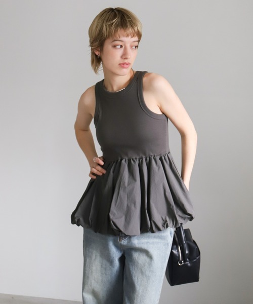 タンクトップ ノースリーブ VOLUME BALLOON TOP「セットアップ着用可能」 / ボリュームバルーントップ レディース VOLUME BALLOON TOP【セットアップ着用可能】 / ボリューム