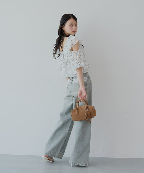 Chico ブラウス シャツ 「5色展開」シアーフラワーショルダー